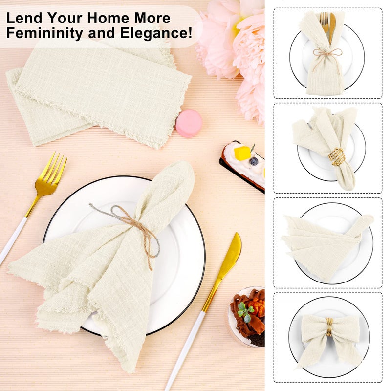 TURSTIN 12 Pieces Cotton Linen Cloth Napkin Handmade Cloth Napkin with Fringe 17 x 17 Inch Soft Cloth Dinner Wedding Napkin Square Rustic Fringe Napkin for Dinners  Parties  Weddings  Ivory - Image 4