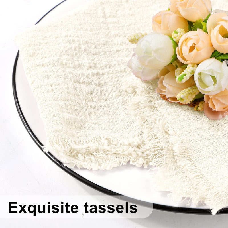 TURSTIN 12 Pieces Cotton Linen Cloth Napkin Handmade Cloth Napkin with Fringe 17 x 17 Inch Soft Cloth Dinner Wedding Napkin Square Rustic Fringe Napkin for Dinners  Parties  Weddings  Ivory - Image 5