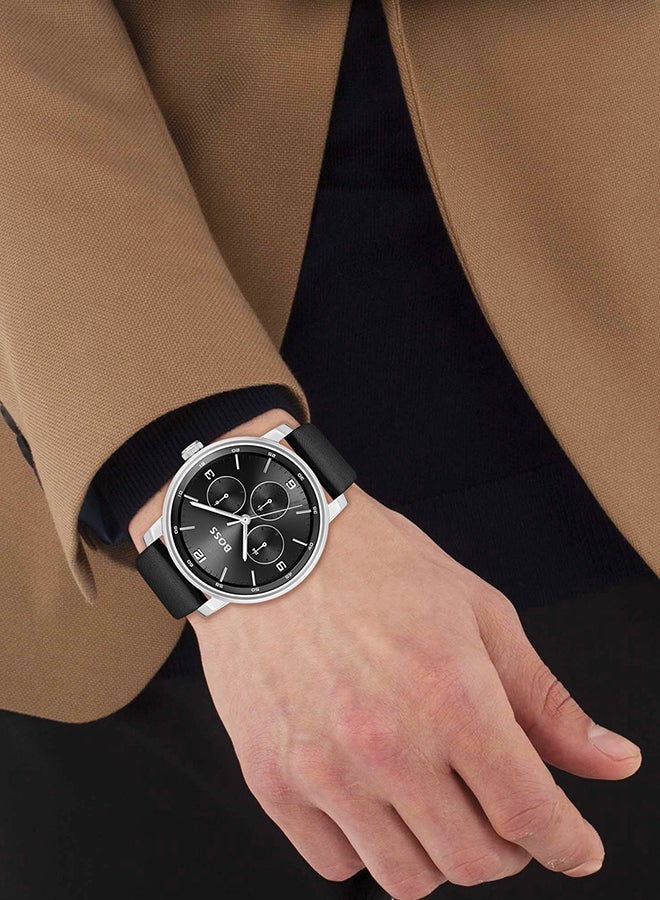HUGO BOSS Men's Analog Round Shape Leather Wrist Watch 1514125 - 44 Mm - Image 4
