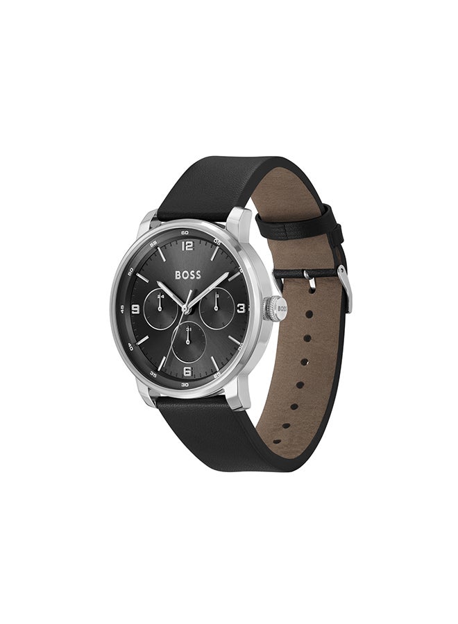 HUGO BOSS Men's Analog Round Shape Leather Wrist Watch 1514125 - 44 Mm - Image 2