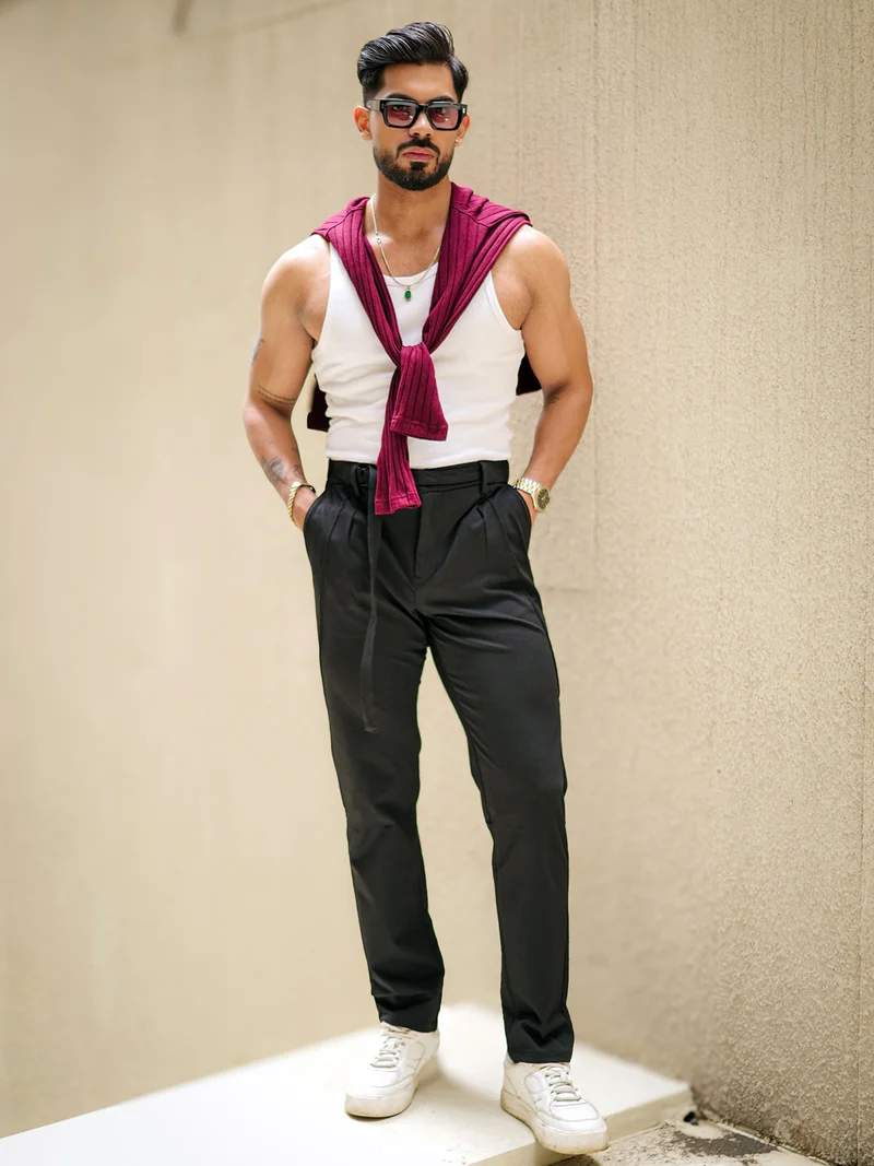 Maniac  Maniac Mens Black Stripe Trouser for Men | Best Price UAE