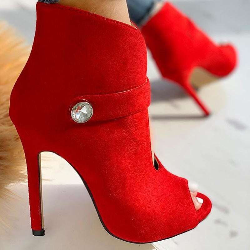 F103502 Independent Station 2021 Style Ladies Large Size 40-43 High Thin Heel Fishmouth Buckle Sandals - Image 3