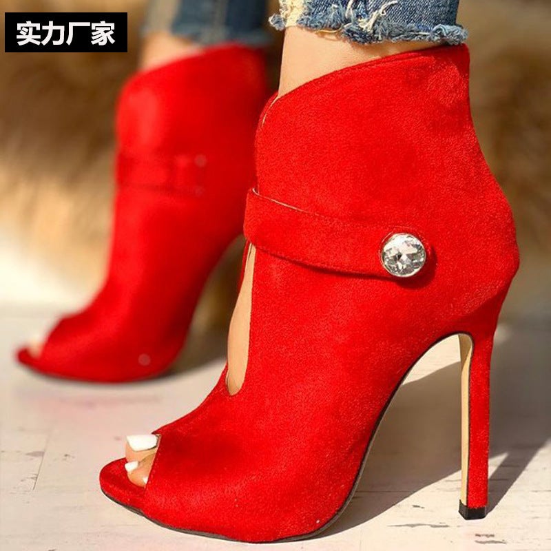 F103502 Independent Station 2021 Style Ladies Large Size 40-43 High Thin Heel Fishmouth Buckle Sandals - Image 1
