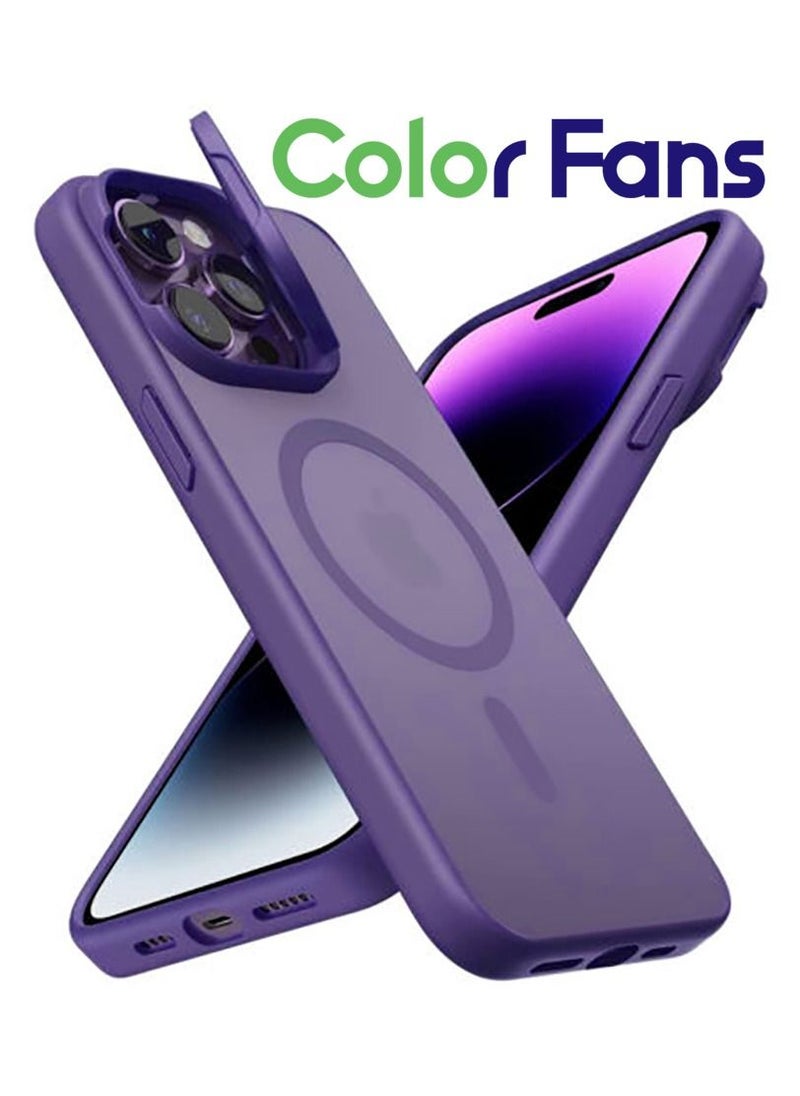 Color Fans - Magsafe Case for iPhone 14 Pro 6.1 inch Camera Ring Stand Magnetic Cover Purple - Image 1
