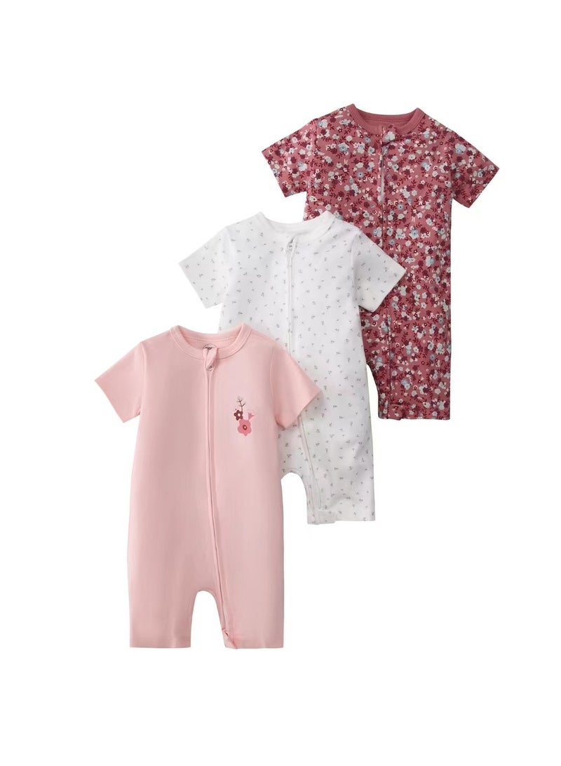 CICILADY Baby 3-Pack Short-Sleeve Onesies Bodysuit Baby Boy Girl Cotton Short Sleeve Zipper Rompers Infant 2-way Zippers Comfy Summer Jumpsuit