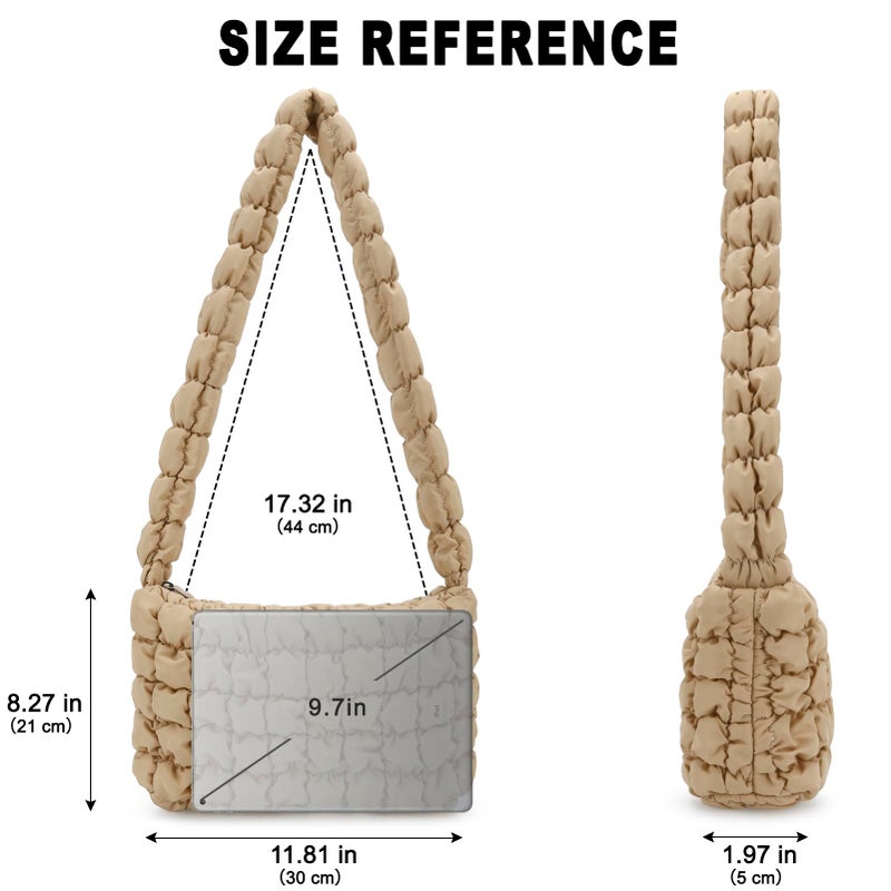 E-Tree Puffer Tote Bag Purse Quilted Hobo Carryall Crossbody Shoulder Handbag for Women (Khaki) - Image 3