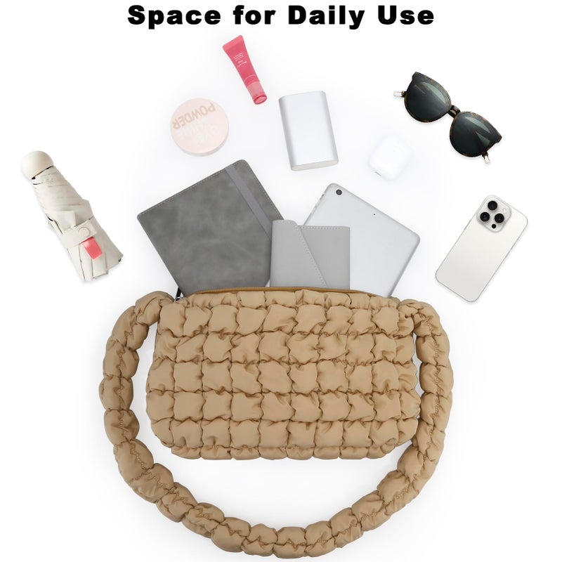 E-Tree Puffer Tote Bag Purse Quilted Hobo Carryall Crossbody Shoulder Handbag for Women (Khaki) - Image 5