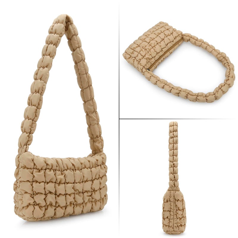 E-Tree Puffer Tote Bag Purse Quilted Hobo Carryall Crossbody Shoulder Handbag for Women (Khaki) - Image 4