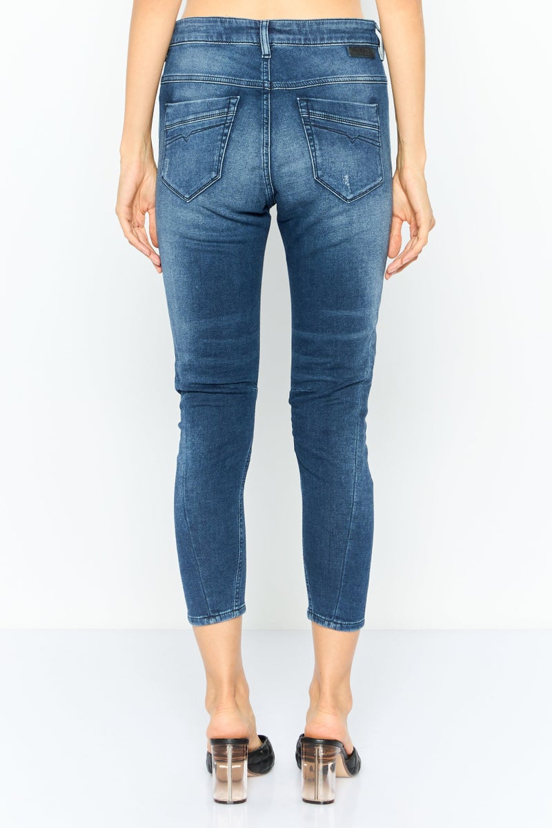 DIESEL Women Regular Fit Rip Stretchable Jeans, Blue - Image 4