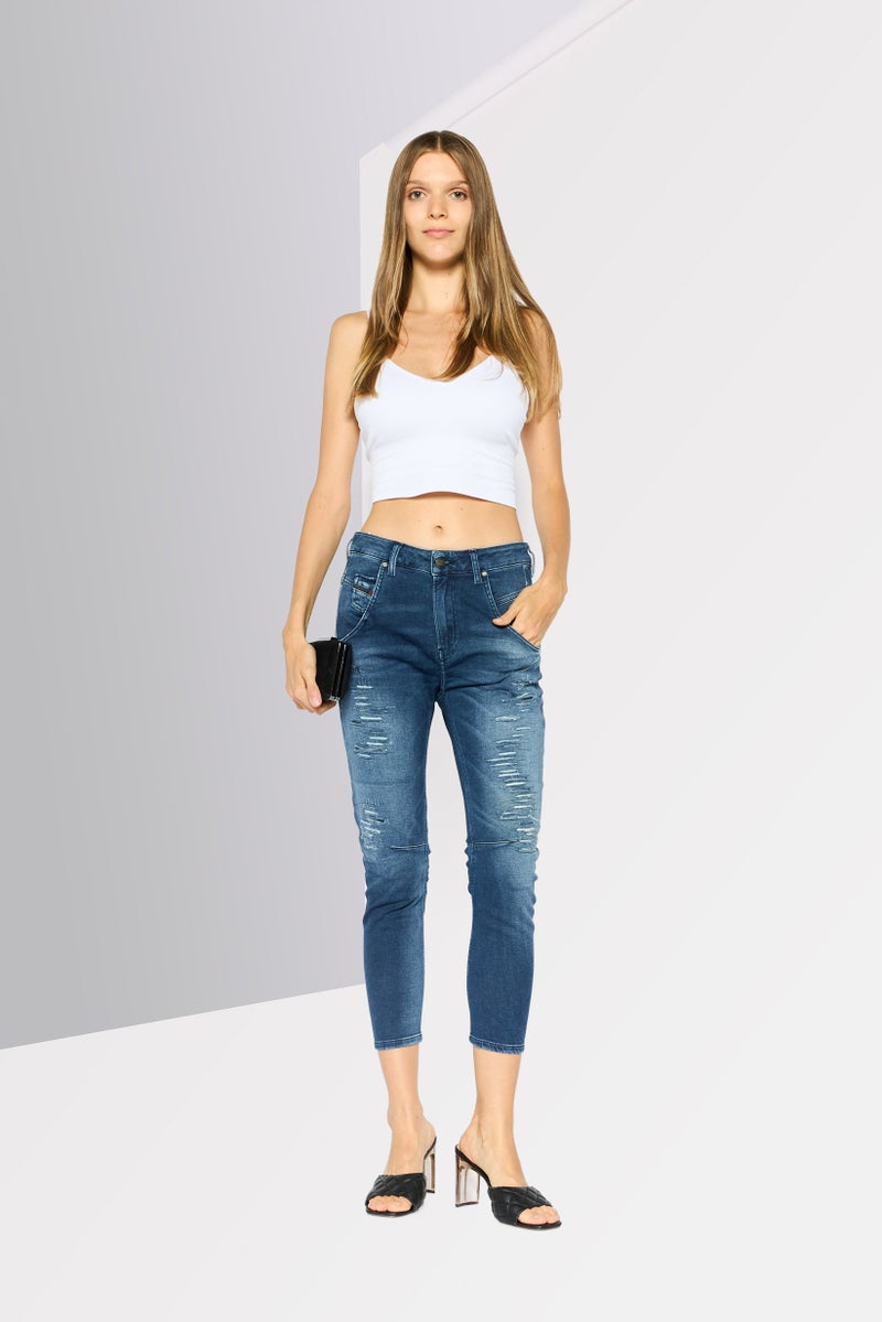 DIESEL Women Regular Fit Rip Stretchable Jeans, Blue - Image 2