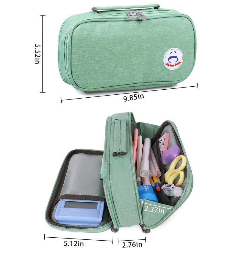 Surpop Pencil Case Pen Bag Holder Pouch Large Handle Big Capacity Desk Organizer Storage Marker Box Stationary Makeup Cosmetic Double Zippers for School Office Students Teen - Image 2