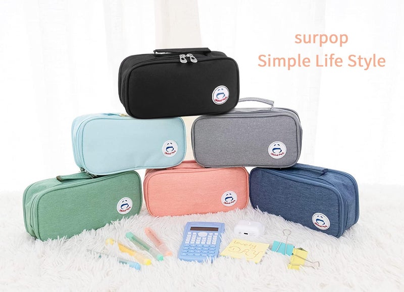 Surpop Pencil Case Pen Bag Holder Pouch Large Handle Big Capacity Desk Organizer Storage Marker Box Stationary Makeup Cosmetic Double Zippers for School Office Students Teen - Image 5