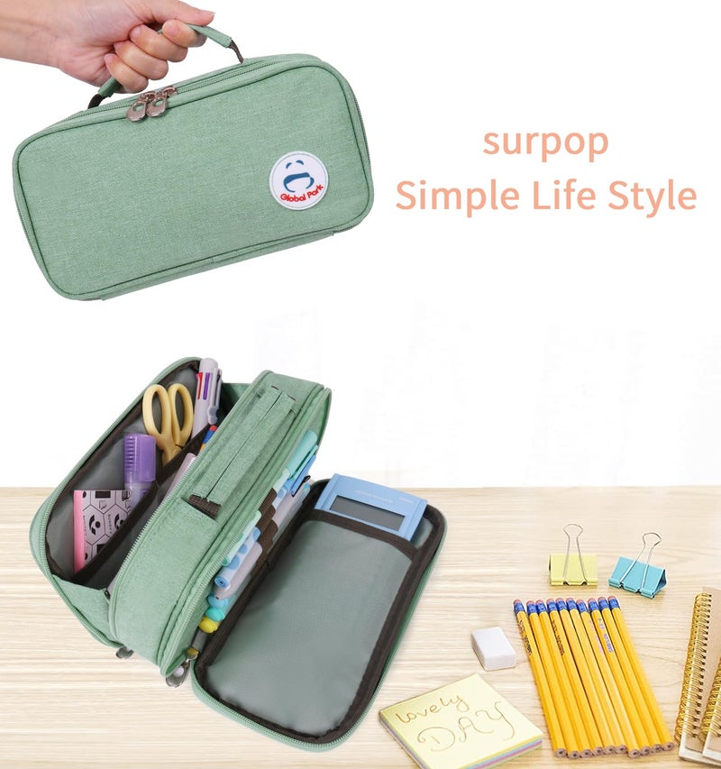 Surpop Pencil Case Pen Bag Holder Pouch Large Handle Big Capacity Desk Organizer Storage Marker Box Stationary Makeup Cosmetic Double Zippers for School Office Students Teen - Image 4