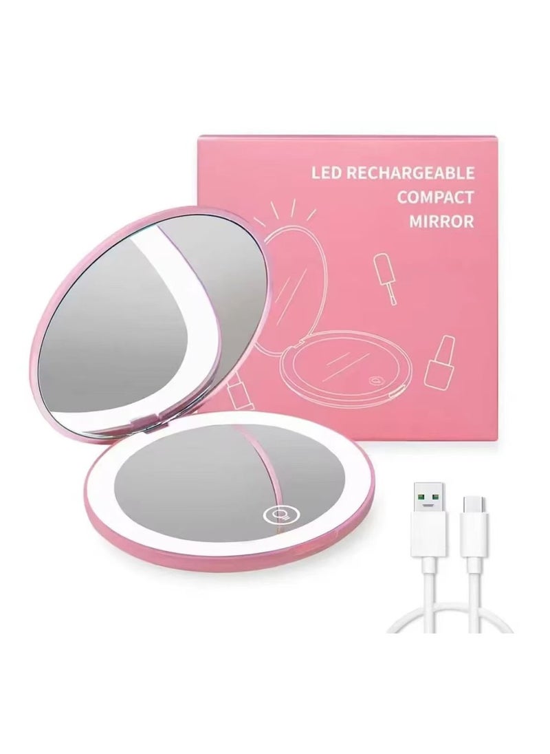 Generic Portable LED Makeup Mirror with 10x Magnification, Light Brightness Adjustable, Foldable Dual-Sided Lighted Mirror for Home and Travel  - Image 1