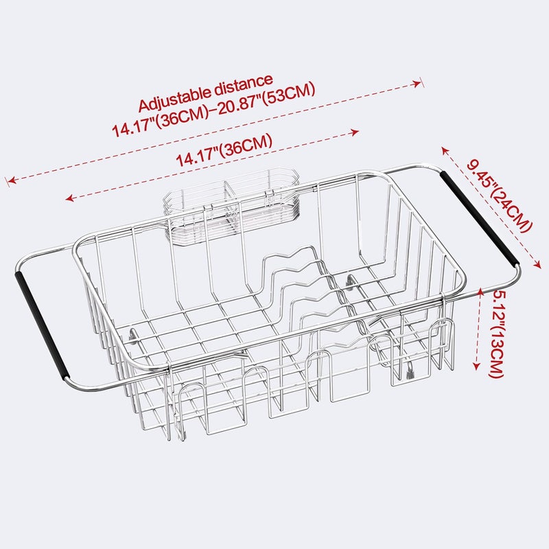 Fanbsy Small Dish Drying Rack in Sink, Extendable Stainless Steel Dish Drainers for Kitchen Counter, Anti-Rust Dish Dryer Rack with Utensil & Cup Holders, for Inside Sink, Over The Sink(for 1-2 People) - Image 2