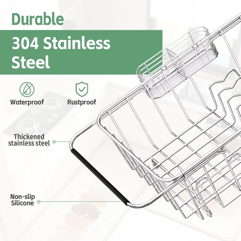 Fanbsy Small Dish Drying Rack in Sink, Extendable Stainless Steel Dish Drainers for Kitchen Counter, Anti-Rust Dish Dryer Rack with Utensil & Cup Holders, for Inside Sink, Over The Sink(for 1-2 People) - Image 5