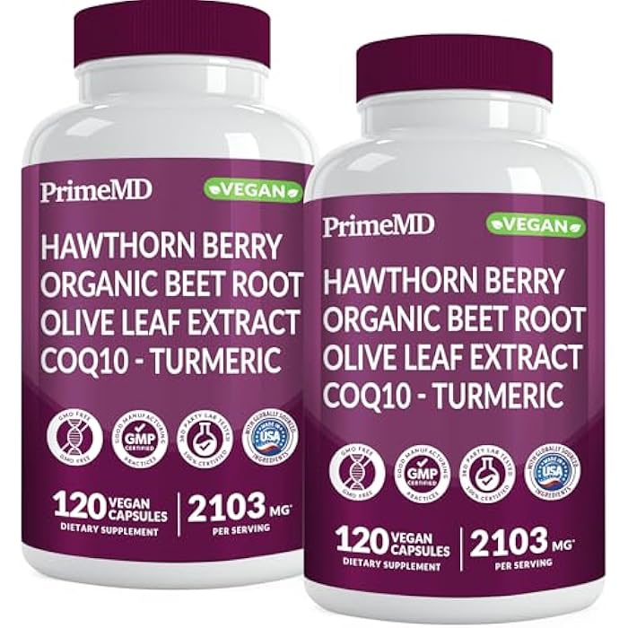 PrimeMD 26-in-1 Nitric Oxide Supplements for Men & Women 2103mg - Beet Root Capsules with CoQ10, Blood Pressure Supplements with Hawthorn Berry, Turmeric & Garlic - Heart Health Supplements (240 Count) - Image 1