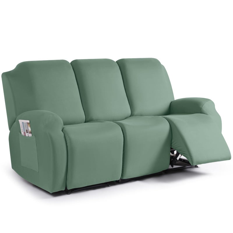 TAOCOCO Recliner Sofa Slipcover, 3 Pieces Polyester Fabric Stretch Sofa Covers for 3 Seat Reclining Couch, Soft Washable Furniture Protector with Pockets (3 Seat, Bean Green) - Image 1