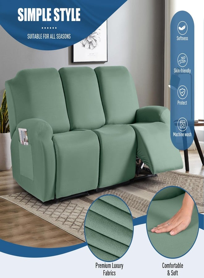 TAOCOCO Recliner Sofa Slipcover, 3 Pieces Polyester Fabric Stretch Sofa Covers for 3 Seat Reclining Couch, Soft Washable Furniture Protector with Pockets (3 Seat, Bean Green) - Image 2