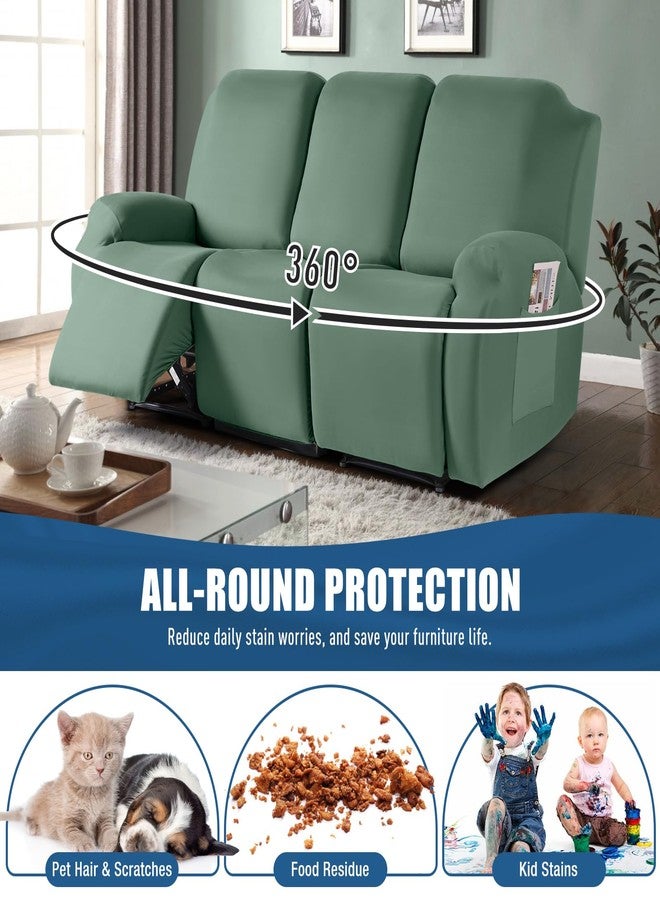 TAOCOCO Recliner Sofa Slipcover, 3 Pieces Polyester Fabric Stretch Sofa Covers for 3 Seat Reclining Couch, Soft Washable Furniture Protector with Pockets (3 Seat, Bean Green) - Image 3