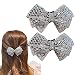 DAONACO Hair Clip, Grey Rhinestone Crystal Bowknot Ponytail Holder, 2 Count, for Women's Thick Hair, Hair Jewelry Accessories - Image 2