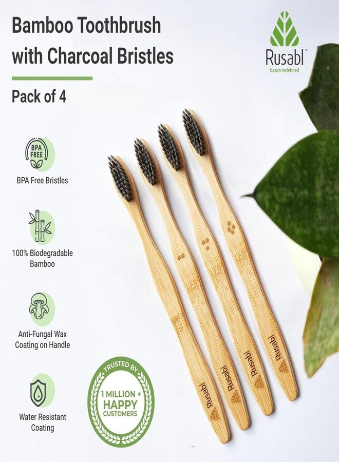 Rusabl Organic Bamboo Toothbrush for Adults (Multicolour, Pack of 4) Manual, Charcoal Activated Soft Bristles, Identification Marks, Anti- Fungal Wax Coating on Handle, Biodegradable, Anti-Bacterial - Image 2