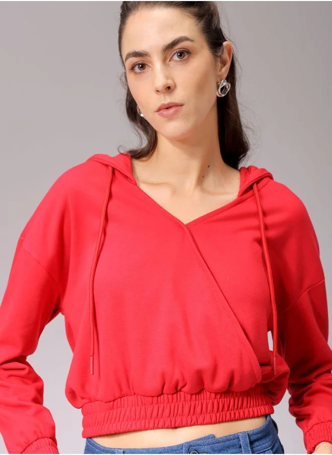 مرفوعة Women Regular Fit Solid Wrap Sweatshirt