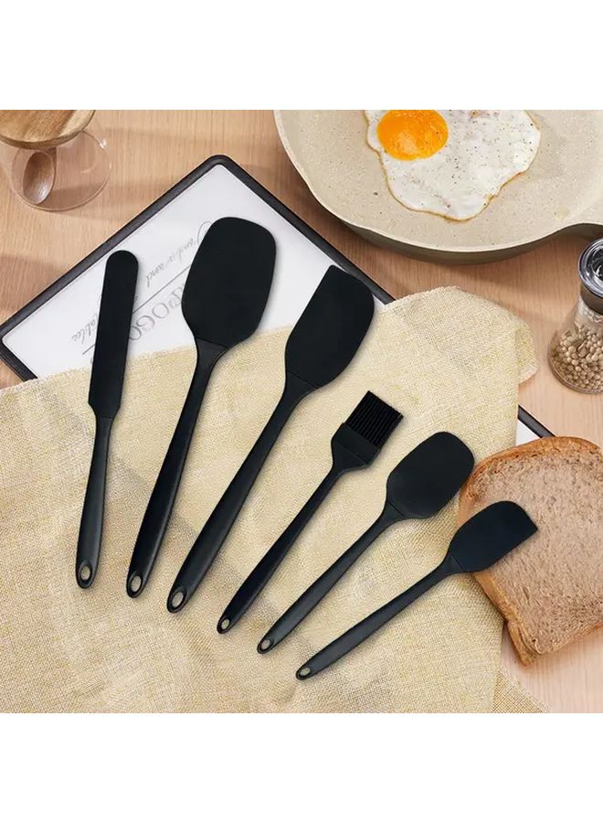 Black Silicone Spatula 6pcs Set Heatproof Kitchen Baking Tools Non Stick Easy Clean - Image 2