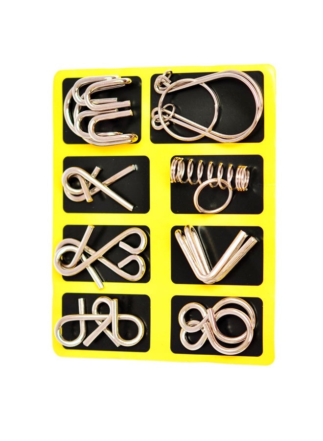 Metal Wire Puzzle Set of 8 with Pouch,Brain Teaser IQ Test Disentanglemen Iron Link Unlock Interlock Game Magic Trick Toy for Kids Adults Challenge  - Image 1