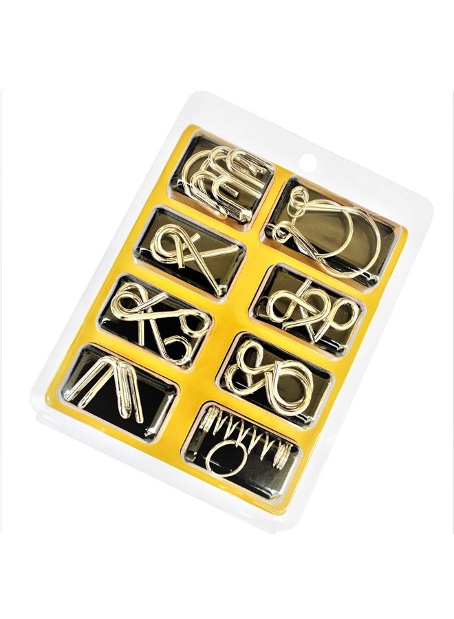Metal Wire Puzzle Set of 8 with Pouch,Brain Teaser IQ Test Disentanglemen Iron Link Unlock Interlock Game Magic Trick Toy for Kids Adults Challenge  - Image 3