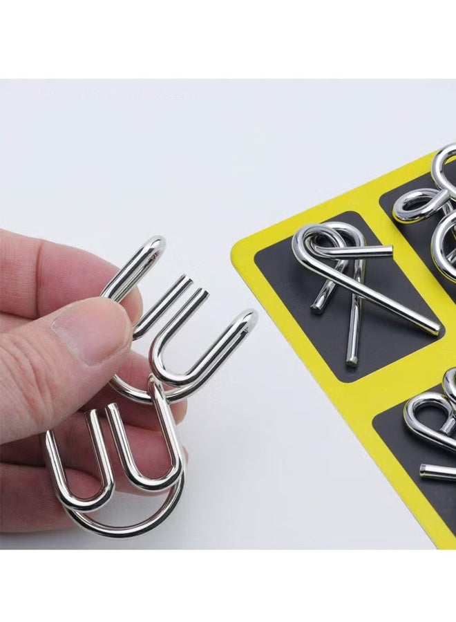 Metal Wire Puzzle Set of 8 with Pouch,Brain Teaser IQ Test Disentanglemen Iron Link Unlock Interlock Game Magic Trick Toy for Kids Adults Challenge  - Image 2