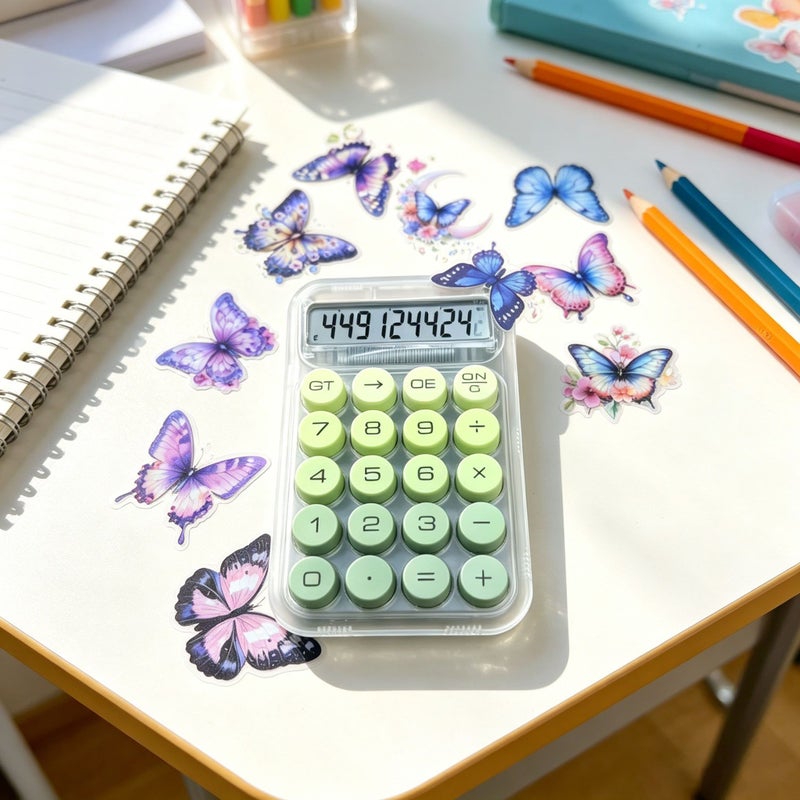 Purple Transparent Case Macaron Colored Calculator with Random Transparent Butterfly Sticker Gift Large Key Silent Design Universal for Office Study Homework Exam Finance Large Screen Clear Readable Easy High Aesthetic Portable Electronic - Image 3