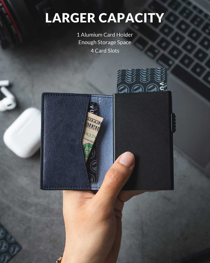 VULKIT محفظة فالكيت للرجال نحيفة حاملة بطاقات قابلة للظهور مع حماية RFID محفظة معدنية بتصميم بسيط تحمل حتى 11 بطاقة - Image 3