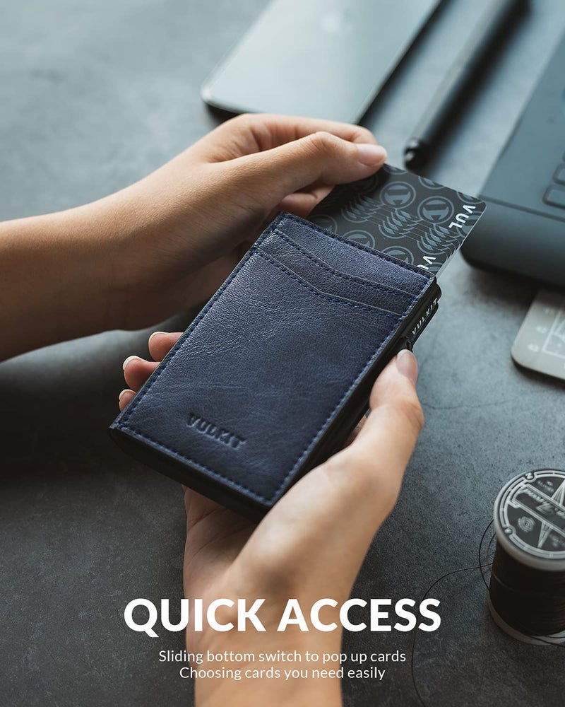 VULKIT محفظة فالكيت للرجال نحيفة حاملة بطاقات قابلة للظهور مع حماية RFID محفظة معدنية بتصميم بسيط تحمل حتى 11 بطاقة - Image 2