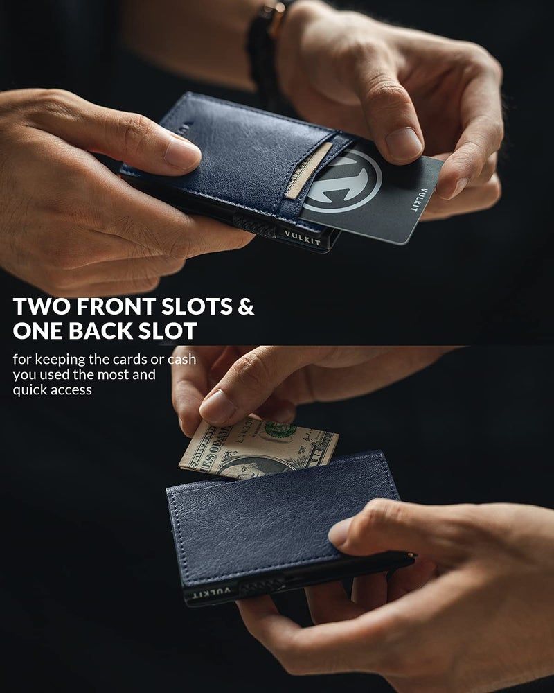 VULKIT محفظة فالكيت للرجال نحيفة حاملة بطاقات قابلة للظهور مع حماية RFID محفظة معدنية بتصميم بسيط تحمل حتى 11 بطاقة - Image 4