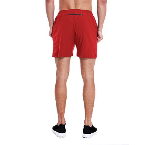 EZRUN Men's 5 Inches Running Workout Shorts Quick Dry Lightweight Athletic Shorts with Liner Zipper Pockets,Red,XL - Image 3