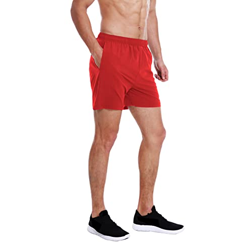 EZRUN Men's 5 Inches Running Workout Shorts Quick Dry Lightweight Athletic Shorts with Liner Zipper Pockets,Red,XL - Image 2