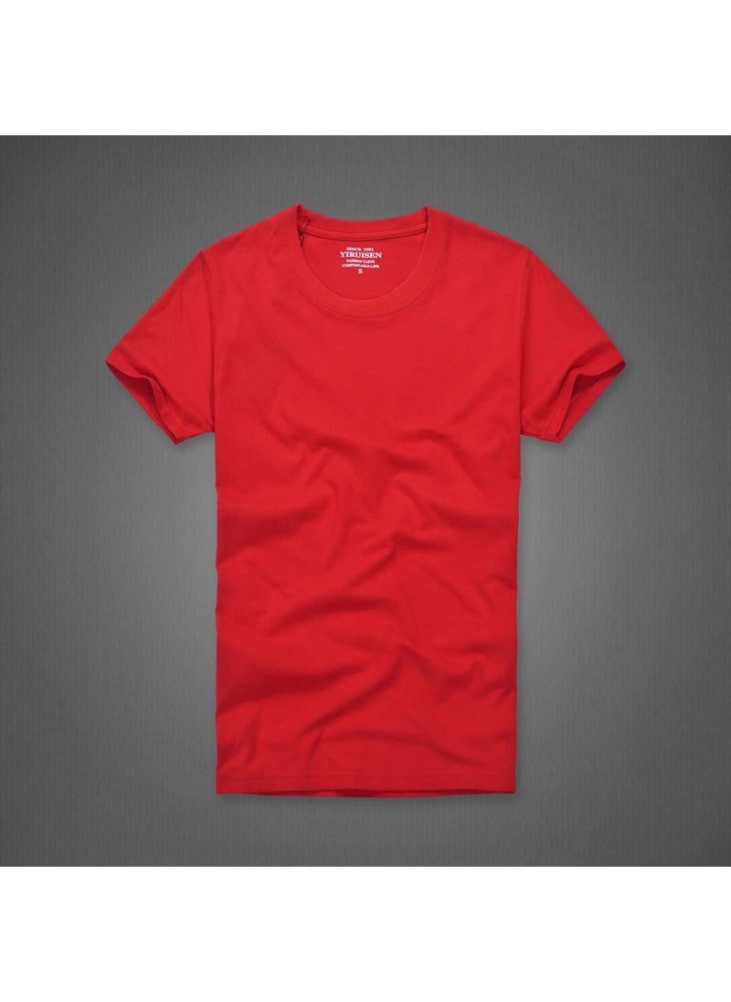 Generic - 2021 Summer Large Size Mens Solid Color Cotton T-Shirt No Cap Casual Style Breathable Comfortable For Bulk Purchase 6616 red - Image 1