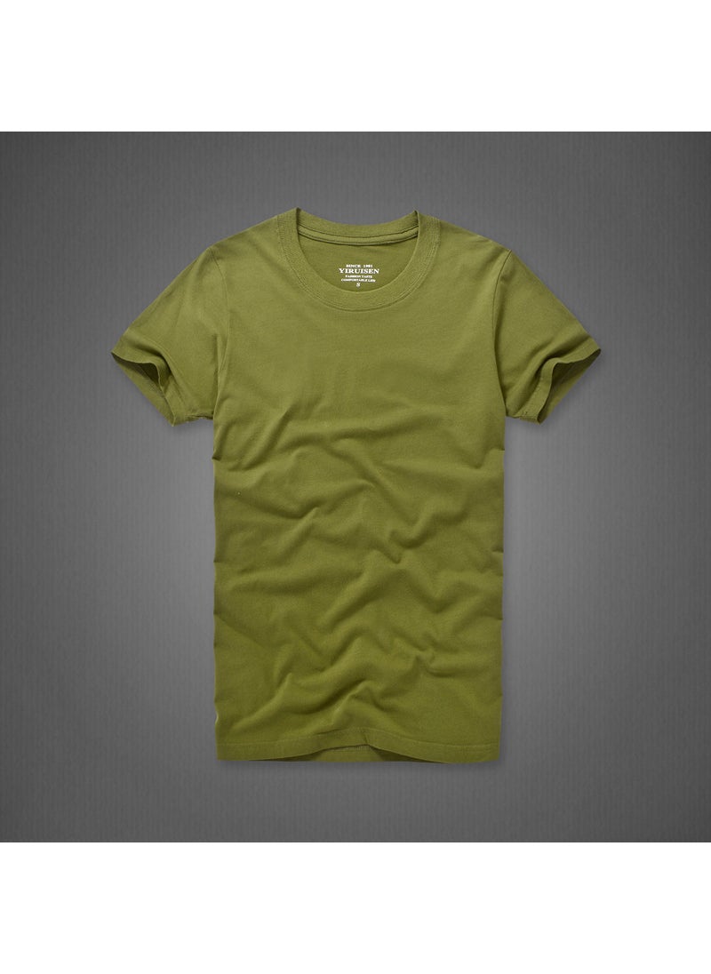 Generic - 2021 Summer Large Size Mens Solid Color Cotton T-Shirt No Cap Casual Style Breathable Comfortable For Bulk Purchase 6616 red - Image 1