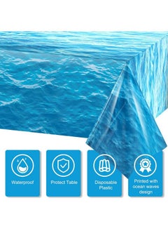 Irenare Ocean Waves Plastic Tablecloth 54 X 108 Inch Ocean Party Table Cover Water Print Table Cover Ocean Under The Sea Tablecloth Blue For Beach Pool Birthday Party Decoration Shower Supplies (3)  - Image 5