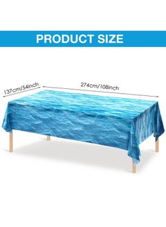 Irenare Ocean Waves Plastic Tablecloth 54 X 108 Inch Ocean Party Table Cover Water Print Table Cover Ocean Under The Sea Tablecloth Blue For Beach Pool Birthday Party Decoration Shower Supplies (3)  - Image 3
