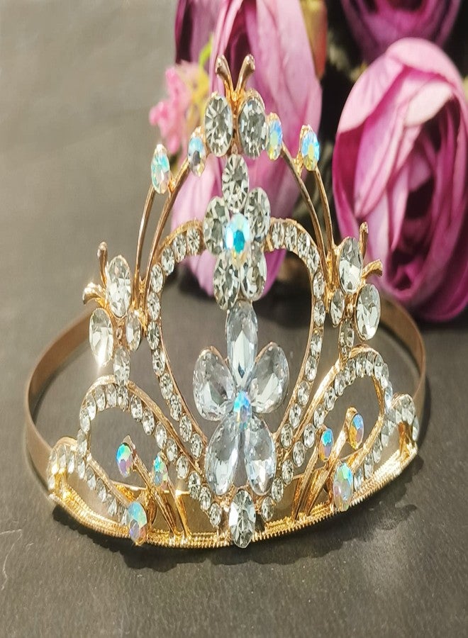 La Belleza Gold Plated Rhinestone Studded Hair Comb | Golden Crown With Hairband Princess Tiara Comb | Crystal Crown for Baby Girls, Girls and Women - Image 3