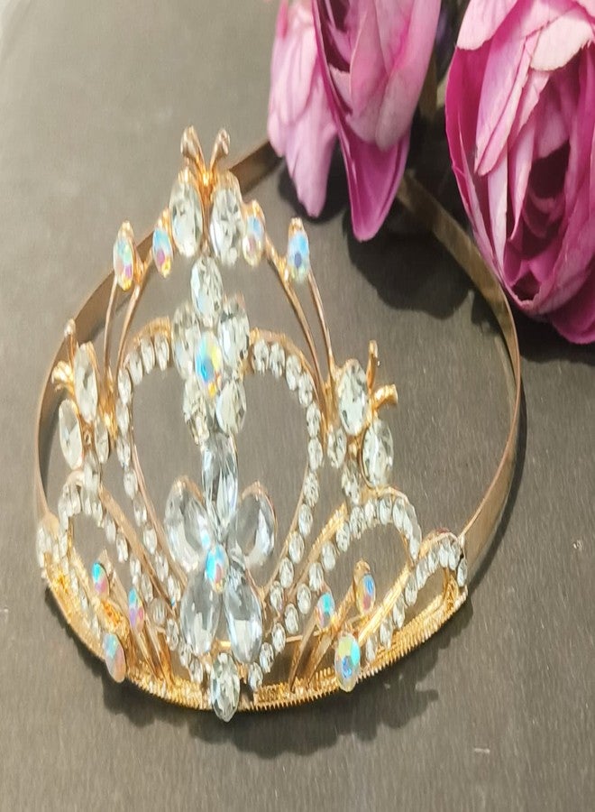 La Belleza Gold Plated Rhinestone Studded Hair Comb | Golden Crown With Hairband Princess Tiara Comb | Crystal Crown for Baby Girls, Girls and Women - Image 5