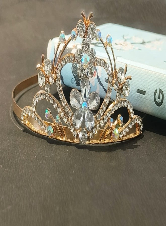 La Belleza Gold Plated Rhinestone Studded Hair Comb | Golden Crown With Hairband Princess Tiara Comb | Crystal Crown for Baby Girls, Girls and Women - Image 4