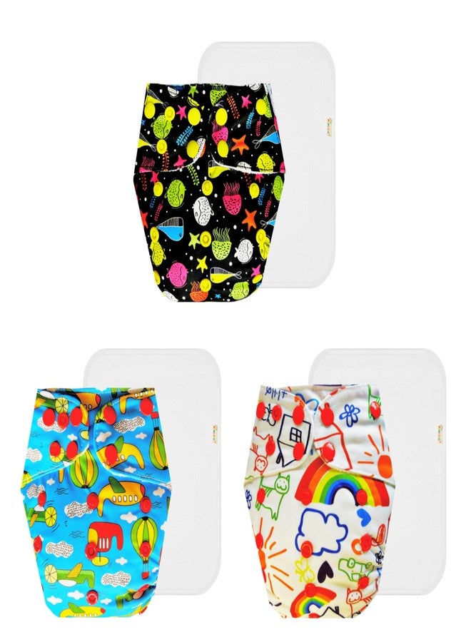 Dumbledo Premium Cloth Diaper with Cotton Insert (Pack of 3) | Dry Feel and Comfortable | 6-Layer Absorbent Pad | Easy to Clean | Trusted by Moms | 3 Months - 3 Years | Unisex Baby - Image 1