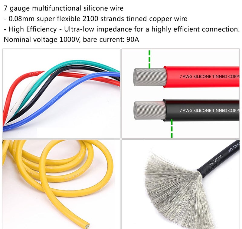 7AWG Silicone Electrical Wire Flexible Cable Kit High Temperature Resistant 2100 Strands 0.08mm Tinned Copper Wire for DIY, Home Appliances, RC Aircraft Car Battery etc. - Image 2