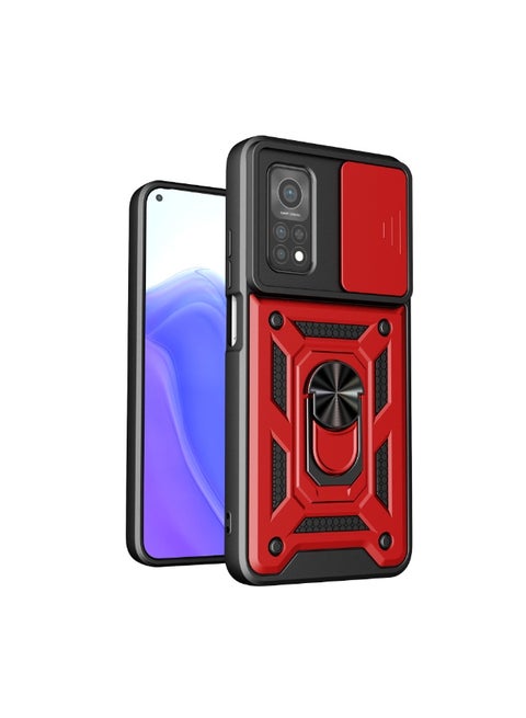 جراب حمايه مقاوم للصدمات وحمايه للكاميرا مزود بدبله معدنيه متوافق مع   MI 10T/ Mi 10T Pro (أحمر)