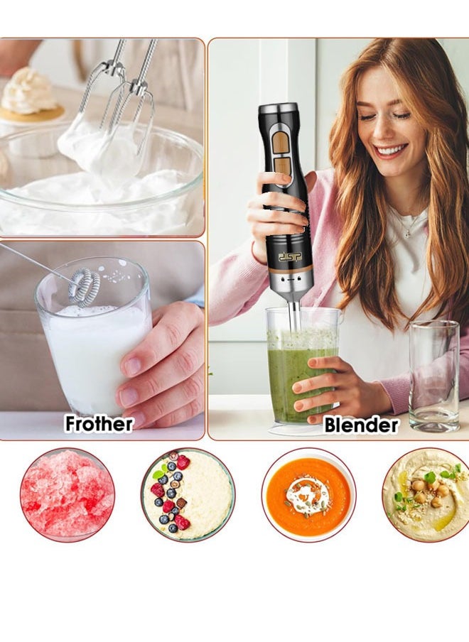 DSP Hand Blender,5 IN 1 Immersion Blender,1000W Hand Mixer Stick Blender with 304 Stainless Steel Blade,Food Processor,Beaker,Egg Whisk&Milk Frother,Non-BPA,ideal for Baby Food,Soups,Smoothies,Puree,KM1173  - Image 2