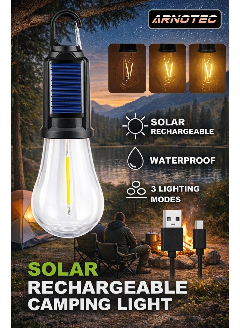 ARNOTEC مصباح كهربائي محمول يعمل بالطاقة الشمسية قابل لإعادة الشحن USB، مصباح خيمة أجواء المخيم، إضاءة منزلية مقاومة للماء - Image 2