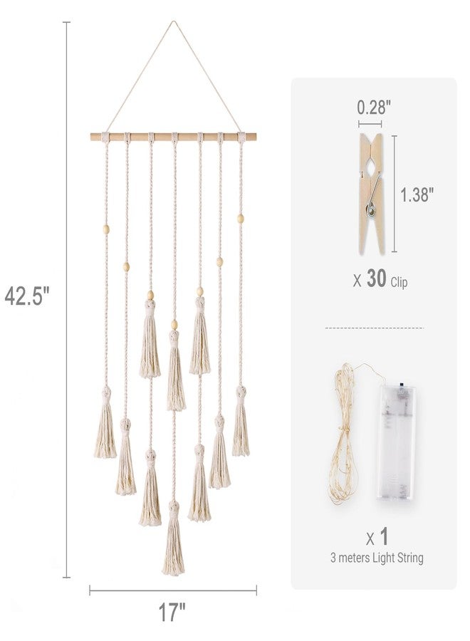 داهي ديكور حائط داهي لعرض الصور، مناسب لغرف النوم، مصنوع من المكرمية، بتصميم بوهيمي، مع 30 مشبكًا، وحامل صور مزين بإضاءة خيطية، مثالي لغرف نوم الفتيات المراهقات والجامعات وغرف المعيشة، هدية مثالية لعيد الميلاد. - Image 3